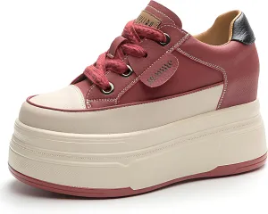 Platform Sneakers for Women - 6cm Heel & 3cm Inner Lift, Comfortable Cushioned Arch Support, Non-Slip Casual Walking Shoes, Microfiber Leather Platform Shoes