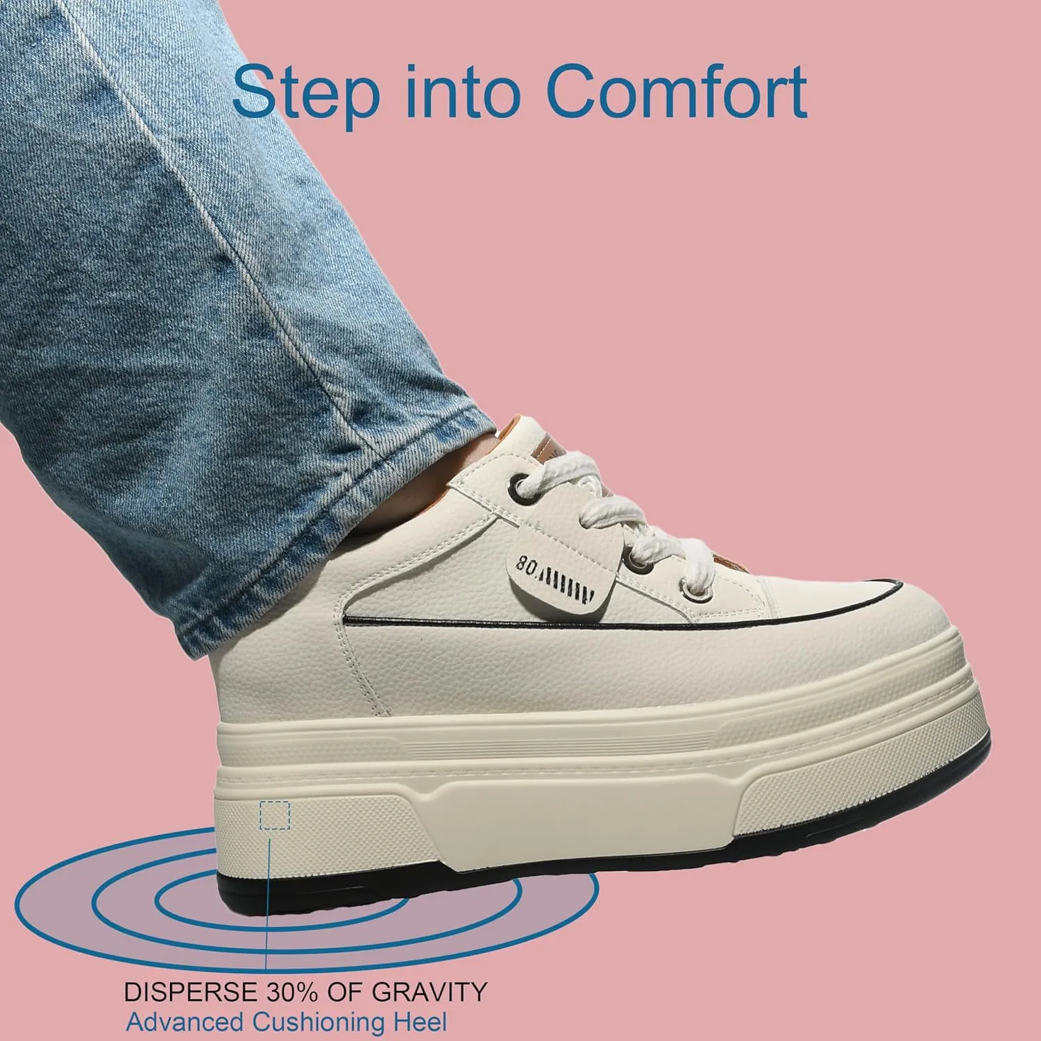 Platform Sneakers for Women - 6cm Heel & 3cm Inner Lift, Comfortable Cushioned Arch Support, Non-Slip Casual Walking Shoes, Microfiber Leather Platform Shoes