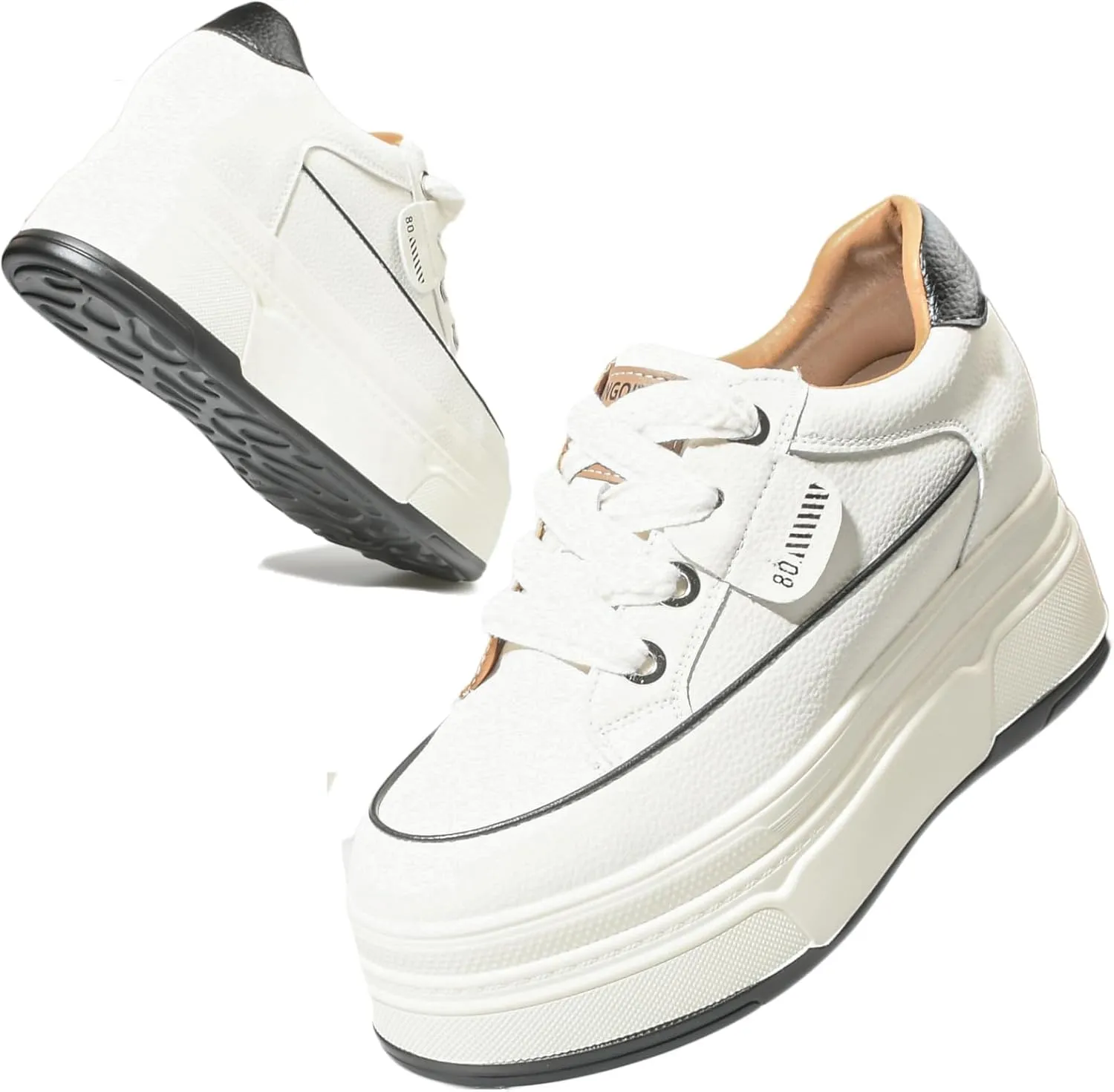 Platform Sneakers for Women - 6cm Heel & 3cm Inner Lift, Comfortable Cushioned Arch Support, Non-Slip Casual Walking Shoes, Microfiber Leather Platform Shoes