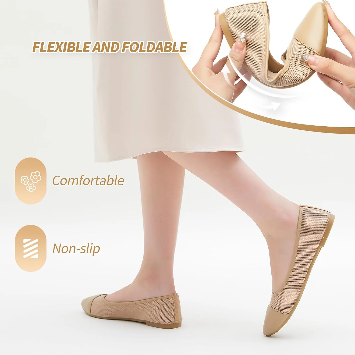 POVOGER Women's Pointed Toe Flats Womens Dressy Ballet Flats Foldable Low Heel Dress Shoes Comfortable