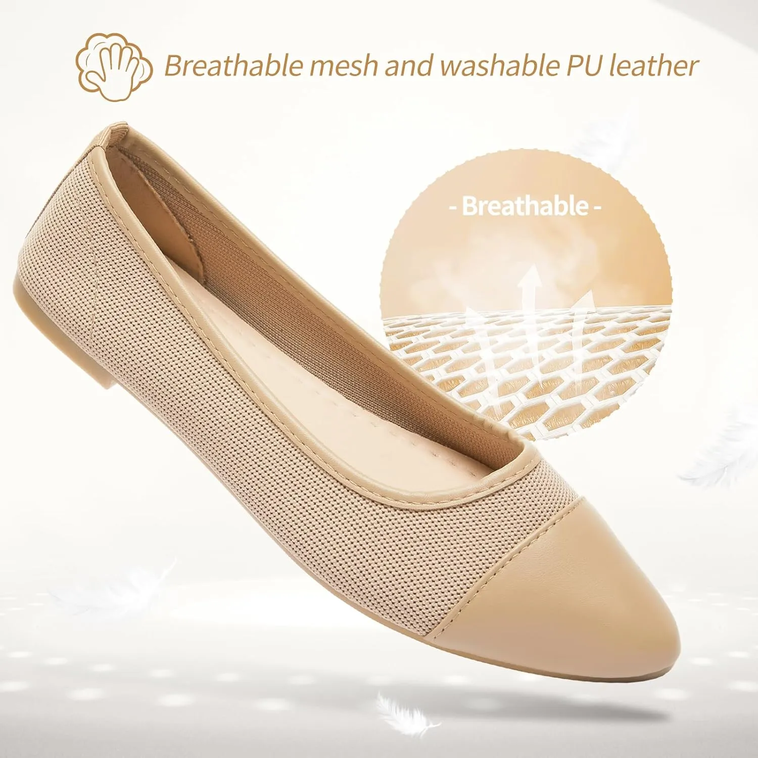 POVOGER Women's Pointed Toe Flats Womens Dressy Ballet Flats Foldable Low Heel Dress Shoes Comfortable