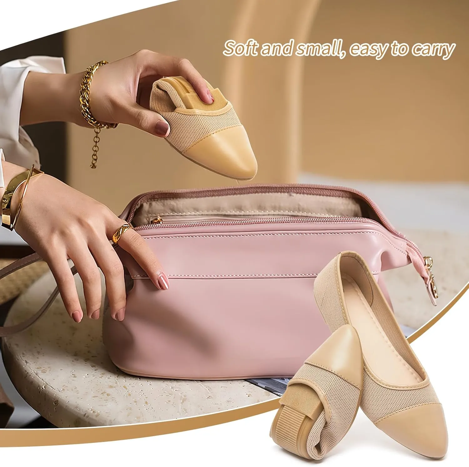 POVOGER Women's Pointed Toe Flats Womens Dressy Ballet Flats Foldable Low Heel Dress Shoes Comfortable