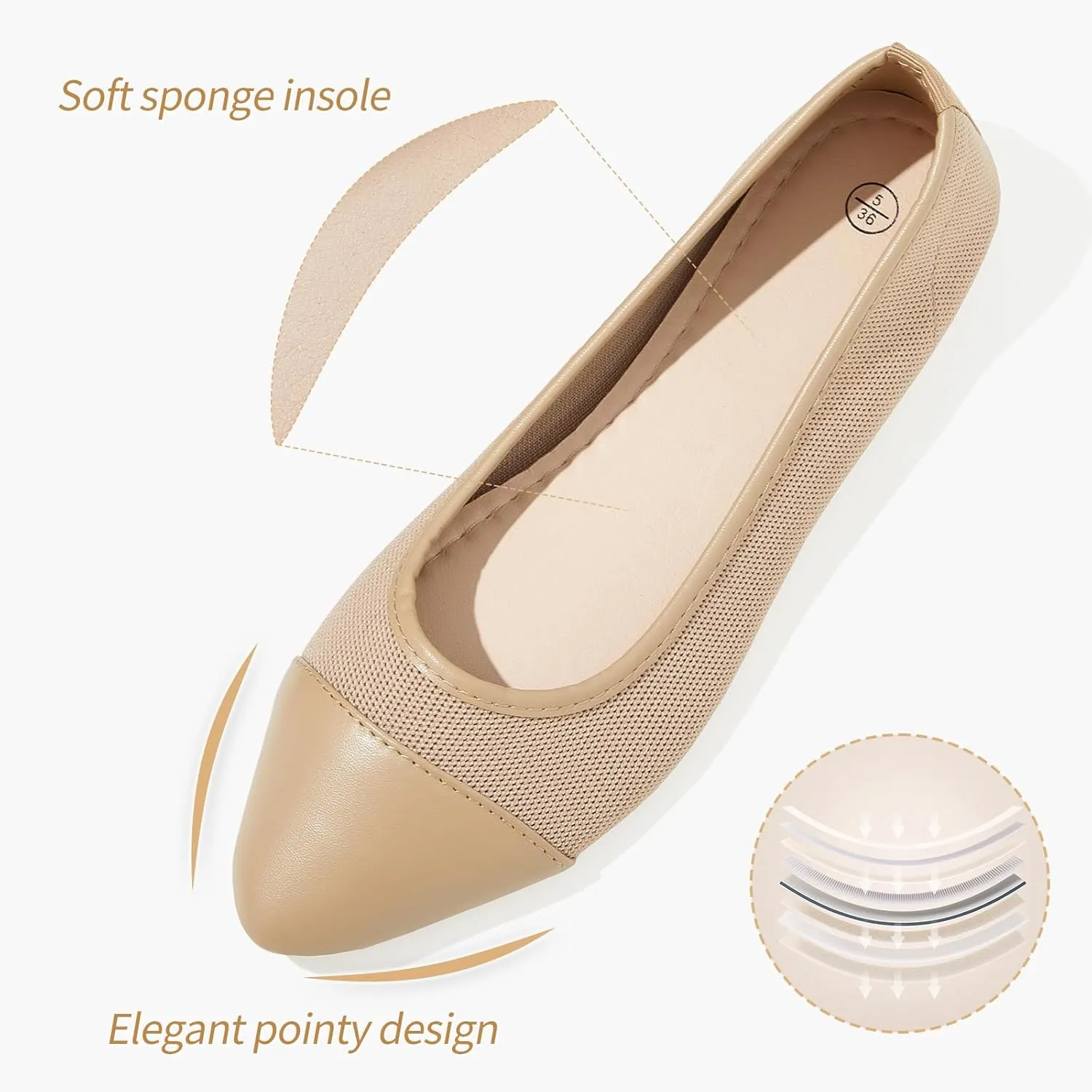 POVOGER Women's Pointed Toe Flats Womens Dressy Ballet Flats Foldable Low Heel Dress Shoes Comfortable