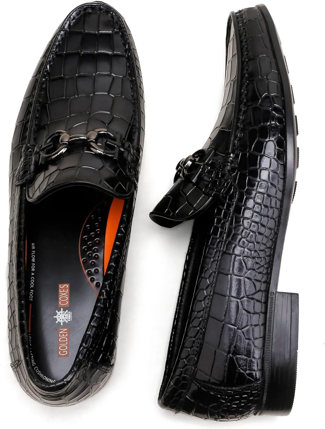 Premium Men's Leather Dress Shoes, Casual Alligator Printed Wedding Slip on Loafers Buckle Business Dress Penny Shoes for Mens