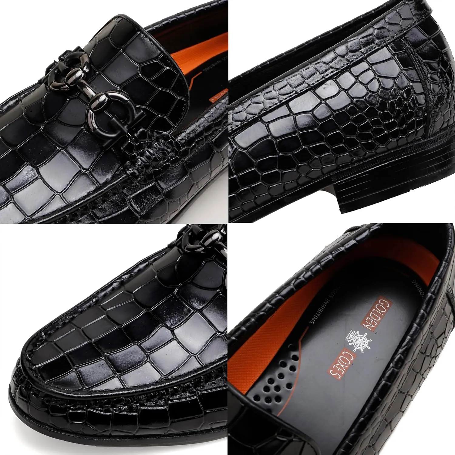 Premium Men's Leather Dress Shoes, Casual Alligator Printed Wedding Slip on Loafers Buckle Business Dress Penny Shoes for Mens