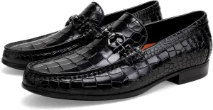 Premium Men's Leather Dress Shoes, Casual Alligator Printed Wedding Slip on Loafers Buckle Business Dress Penny Shoes for Mens
