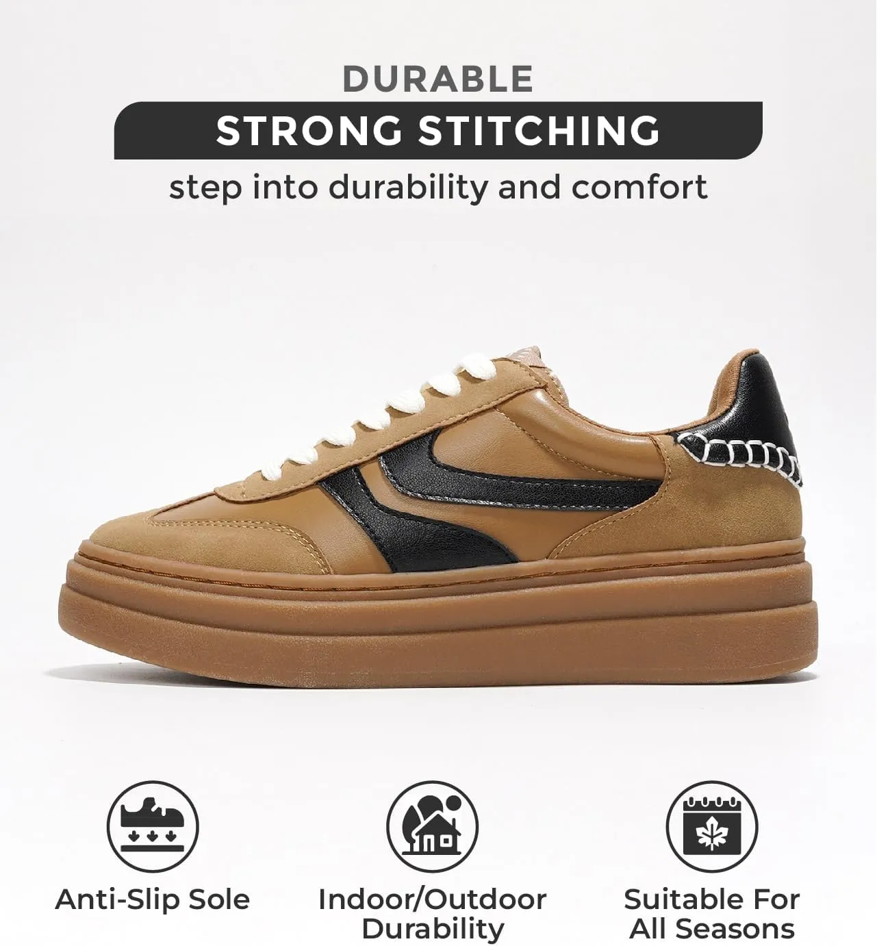 Project Cloud Platform Sneakers for Women Footwear - Memory Foam Insole Womens Shoes, Lightweight and Non-Slip Sole Lace Up Fashion Sneakers (Dodge)