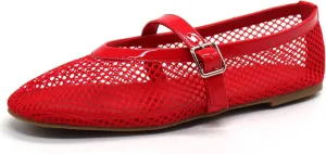 Putu Women's Mesh Ballet Flats Casual Office Flat Shoes Hollow Out Comfy Flats Ballerinas Shoes with Buckle Strap