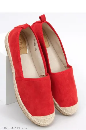 Red Eco-Suede Womens Espadrille Flats with Jute Cap Toe & Braided Midsole
