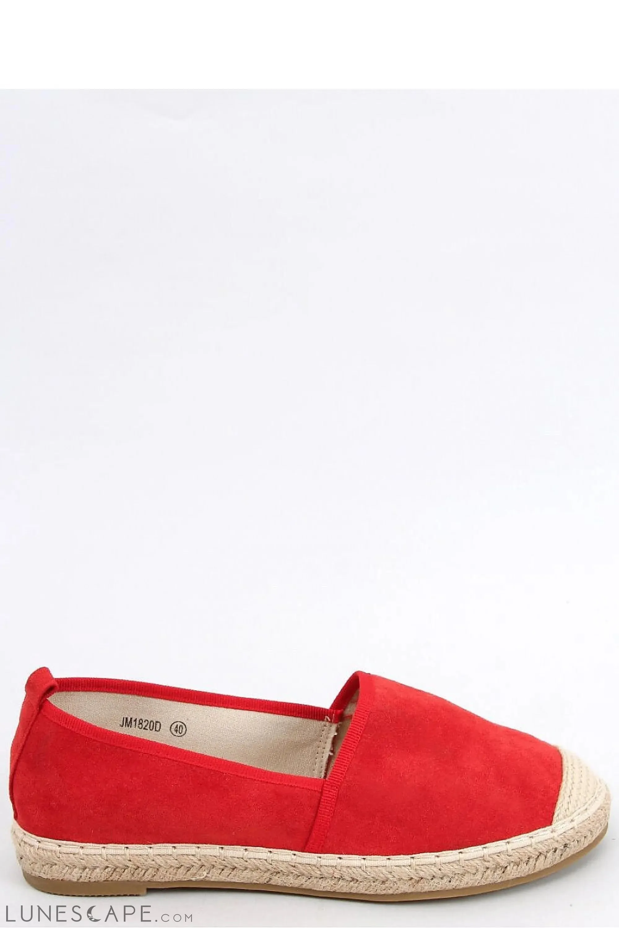 Red Eco-Suede Womens Espadrille Flats with Jute Cap Toe & Braided Midsole