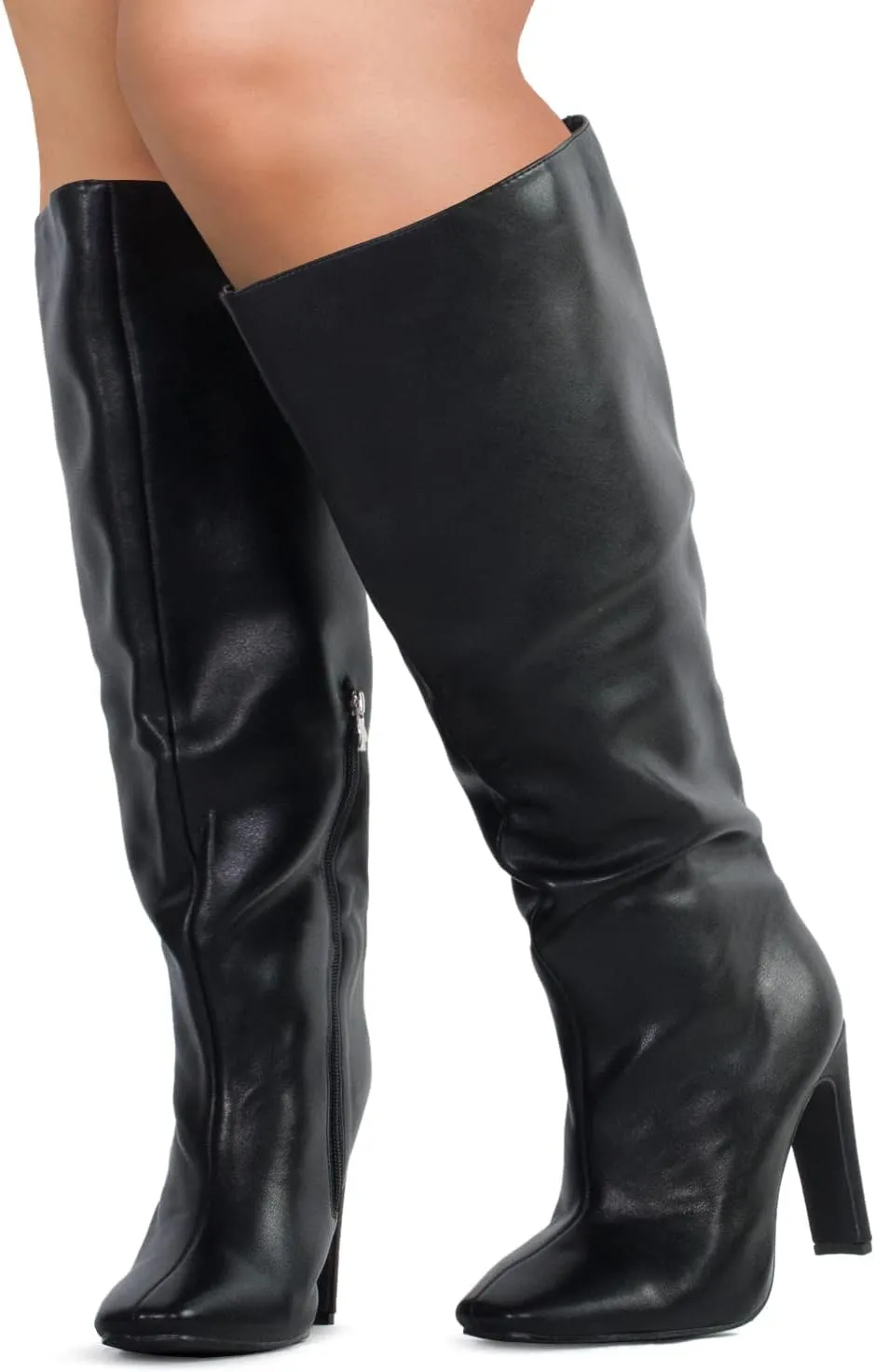 RF ROOM OF FASHION Women's Plus Size Square Toe Knee High Dress Boots (Wide Calf Wide Width)