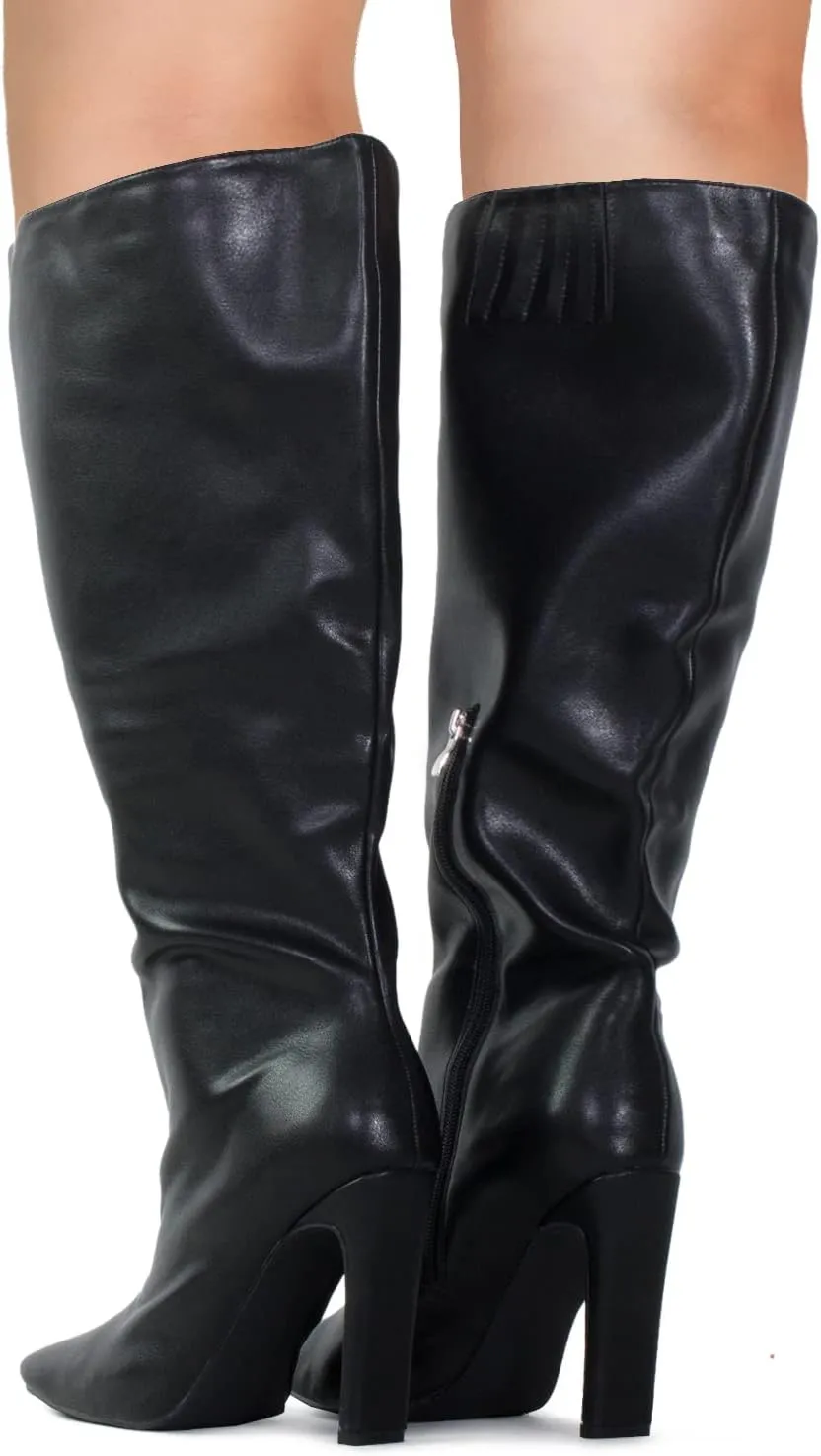 RF ROOM OF FASHION Women's Plus Size Square Toe Knee High Dress Boots (Wide Calf Wide Width)