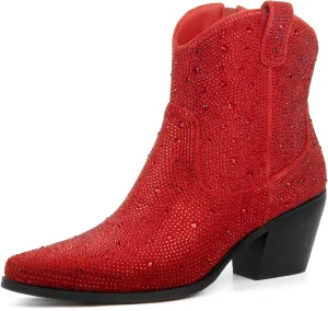 Rhinestone Boots for Women Sparkly Cowgirl Boots Pointed Toe Chunky Heels Rhinestone Cowboy Boots