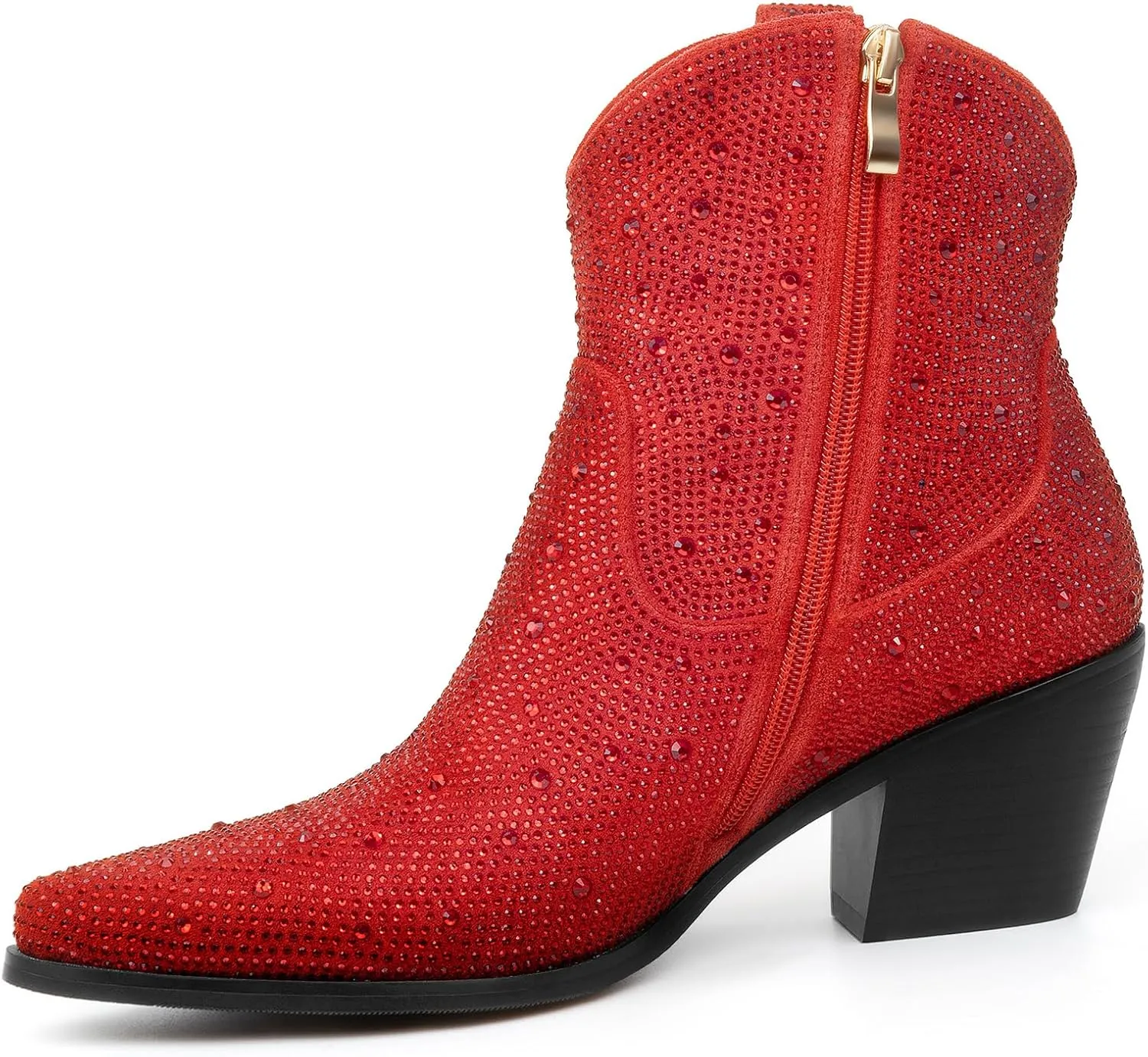 Rhinestone Boots for Women Sparkly Cowgirl Boots Pointed Toe Chunky Heels Rhinestone Cowboy Boots