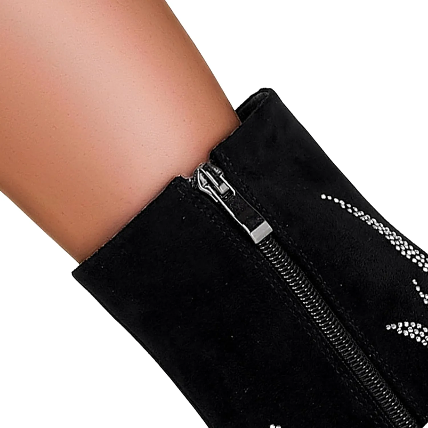 Rhinestone Sparkling Ankle Boots for Women Flame Shark Teeth Heel Booties Tiger Tooth High Heeled Glitter Boots