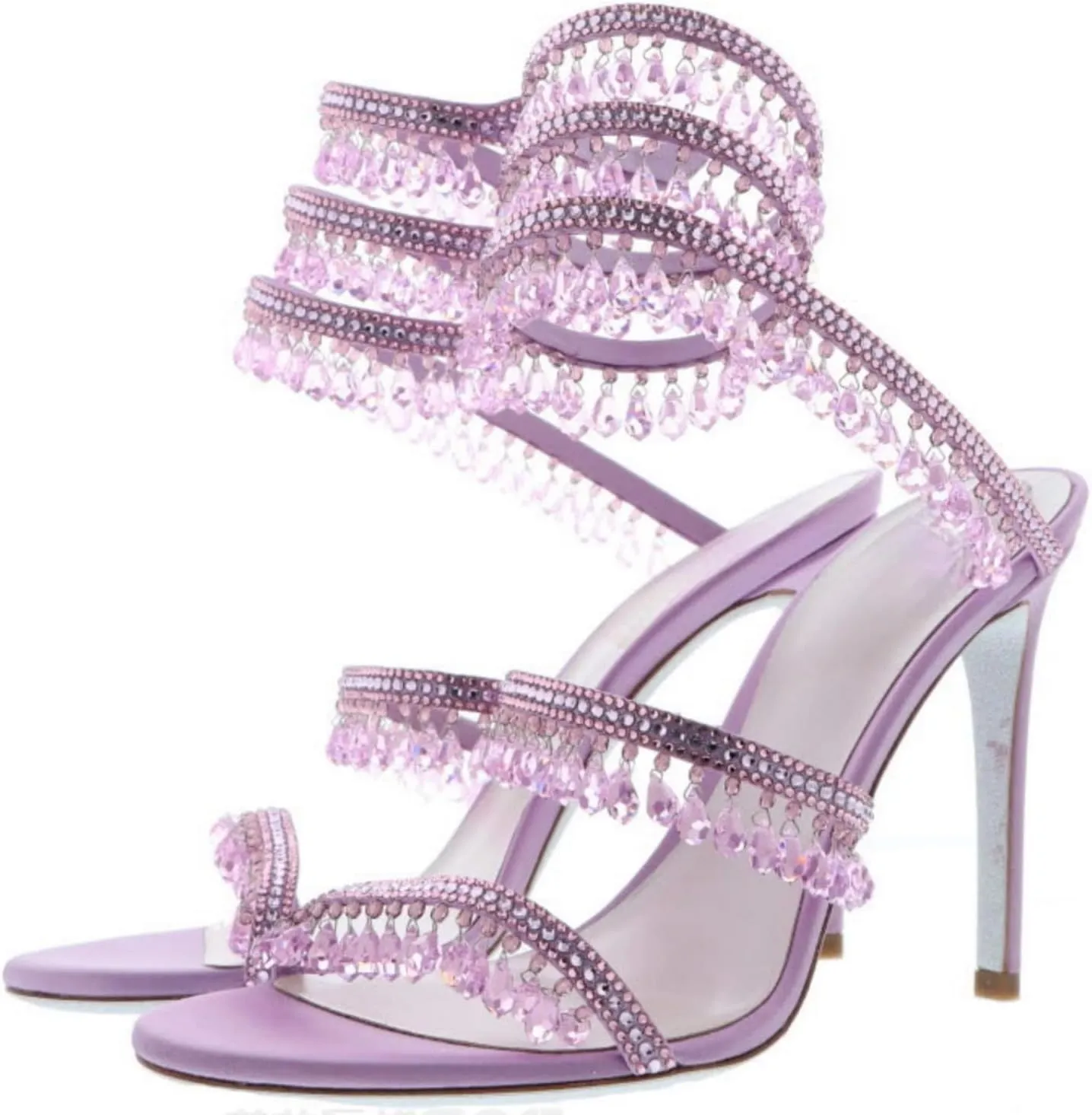 Rhinestone Wrap Around Strappy Stiletto High Heels for Women, Open Round Toe Lace Up Heeled Sandals for Wedding Prom Party Dress