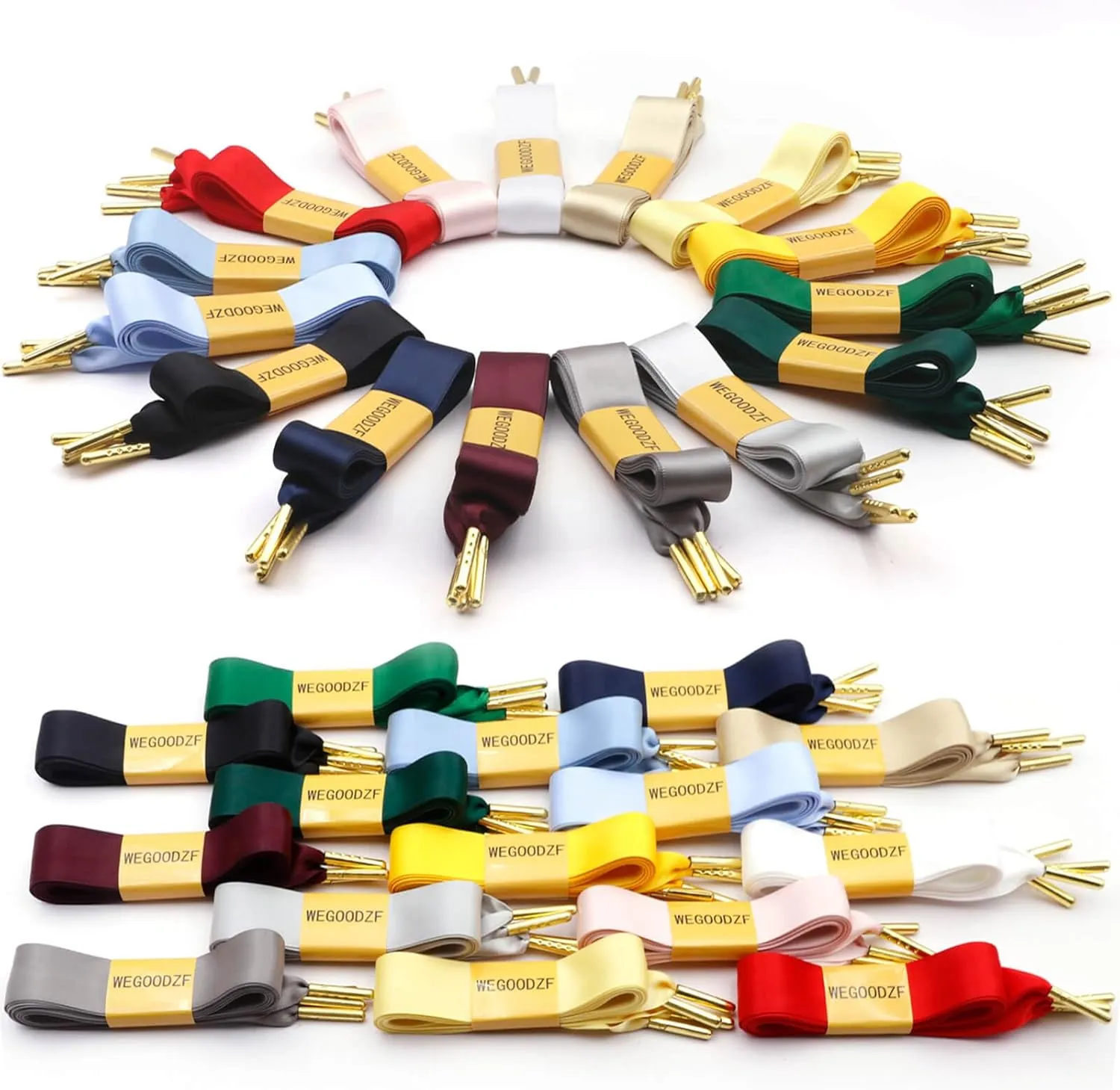 Ribbon Satin Sneakers Shoelaces: 2 Pair 22mm Wide Flat Silk Shoe Laces