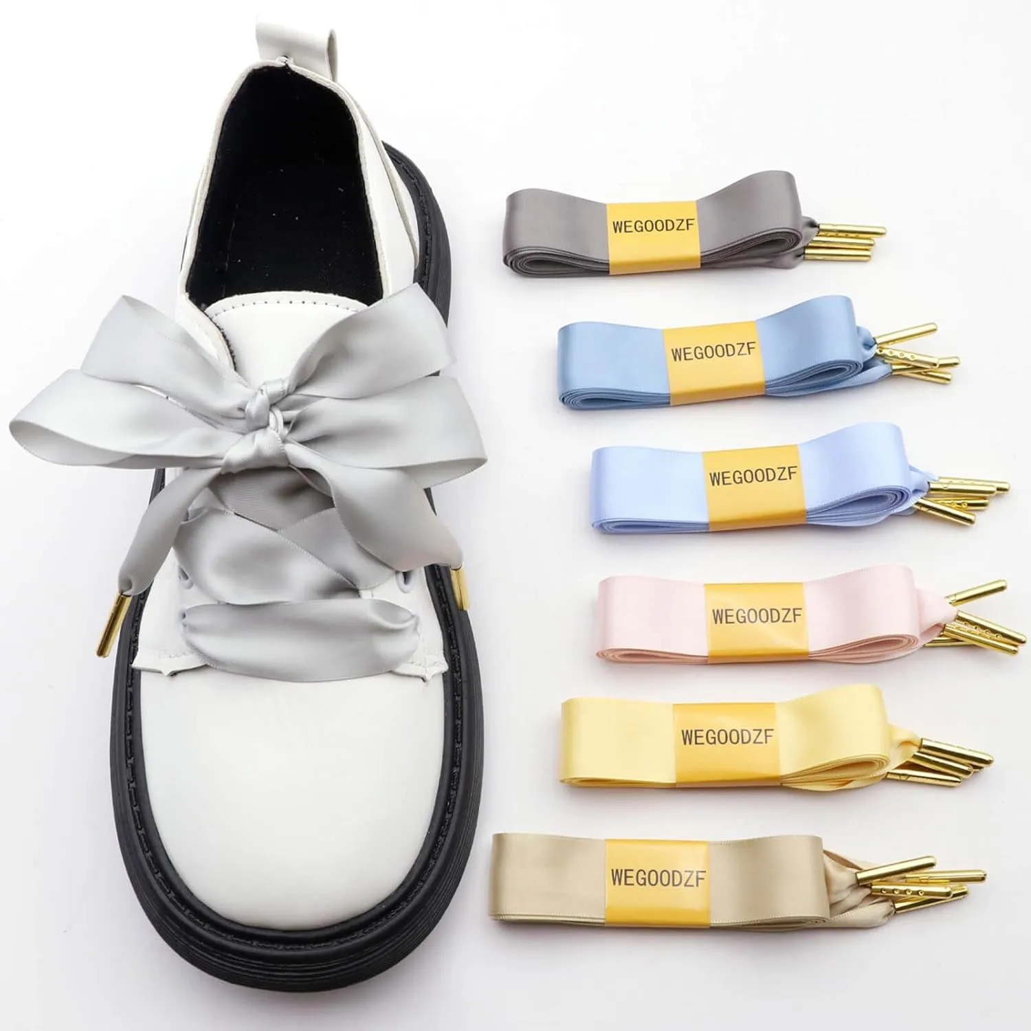 Ribbon Satin Sneakers Shoelaces: 2 Pair 22mm Wide Flat Silk Shoe Laces