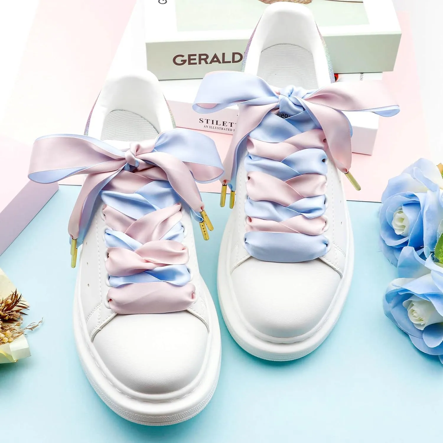 Ribbon Satin Sneakers Shoelaces: 2 Pair 22mm Wide Flat Silk Shoe Laces