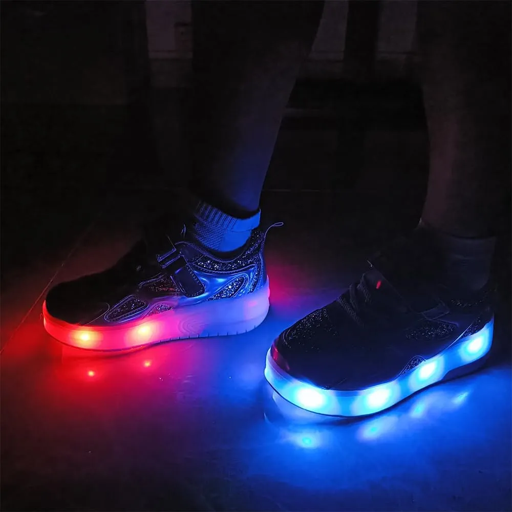 Roller Shoes Girls Sneakers USB Rechargeable 2 Wheels Shoes Roller Skates for Beginner Trainers Shoe 16 Modes LED Light Up Flash Sneaker for Unisex Kids Boys Stylish Footwear