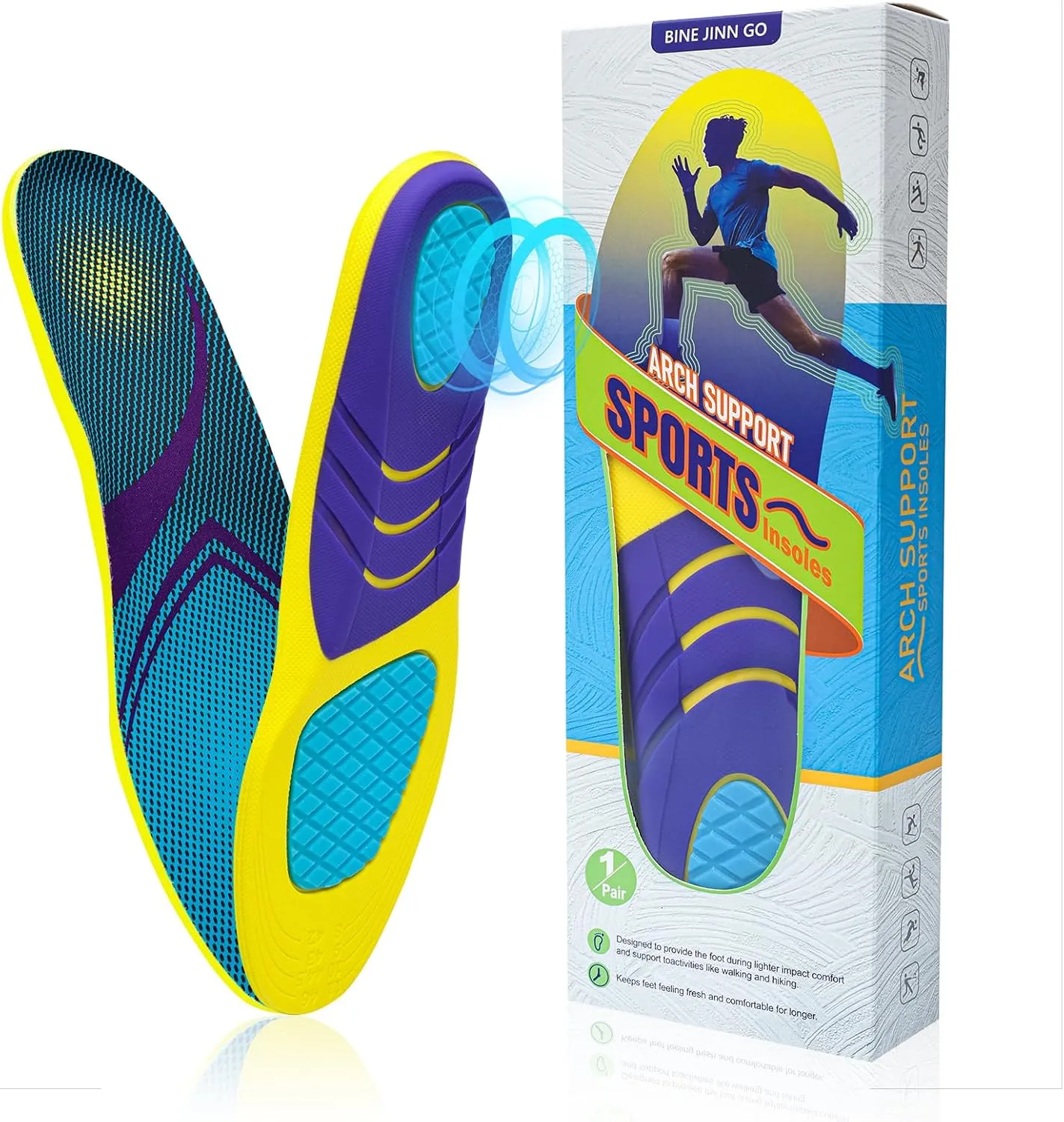 Running Athletic Insoles for Men & Women - Shock Absorbing Insoles,Sports Inserts - Comfort Cushions Inserts for Hiking Walking Hockey Tennis Basketball(Women’s 10-13/Men’s 9-12)