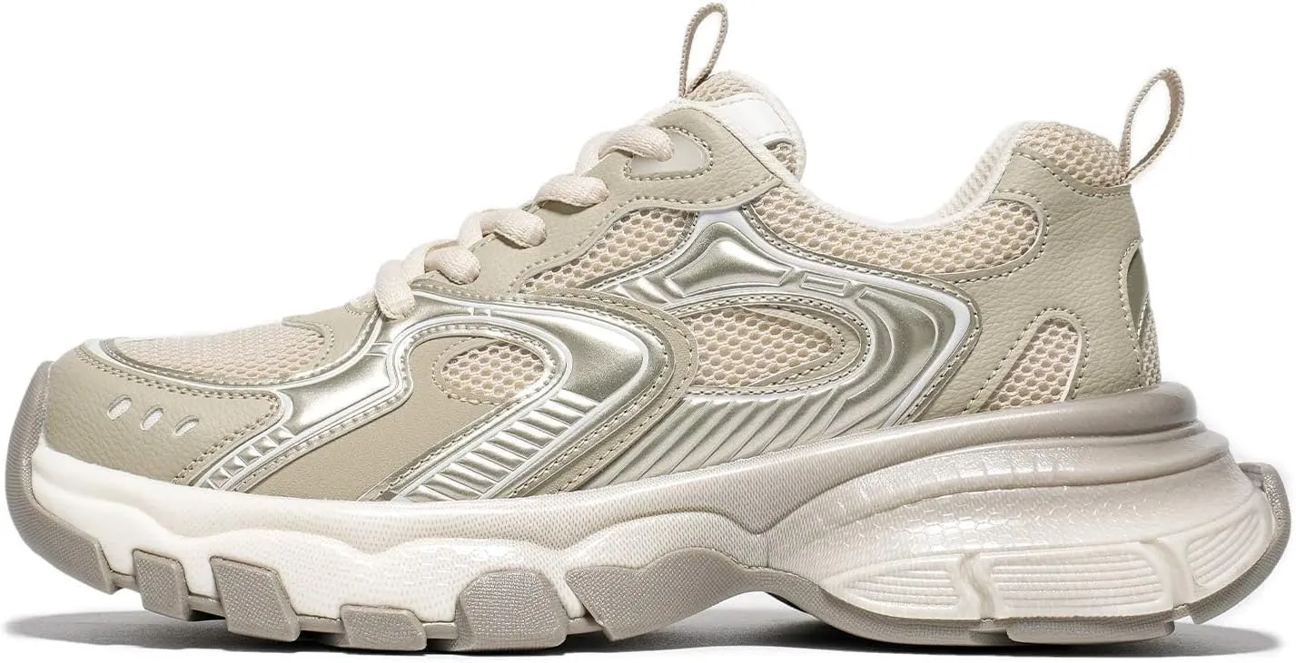 Running Shoes for Women, Chunky Platform Sneakers Womens, Lace-up Casual Road Sport Tennis Fashion Leather Walking Shoes
