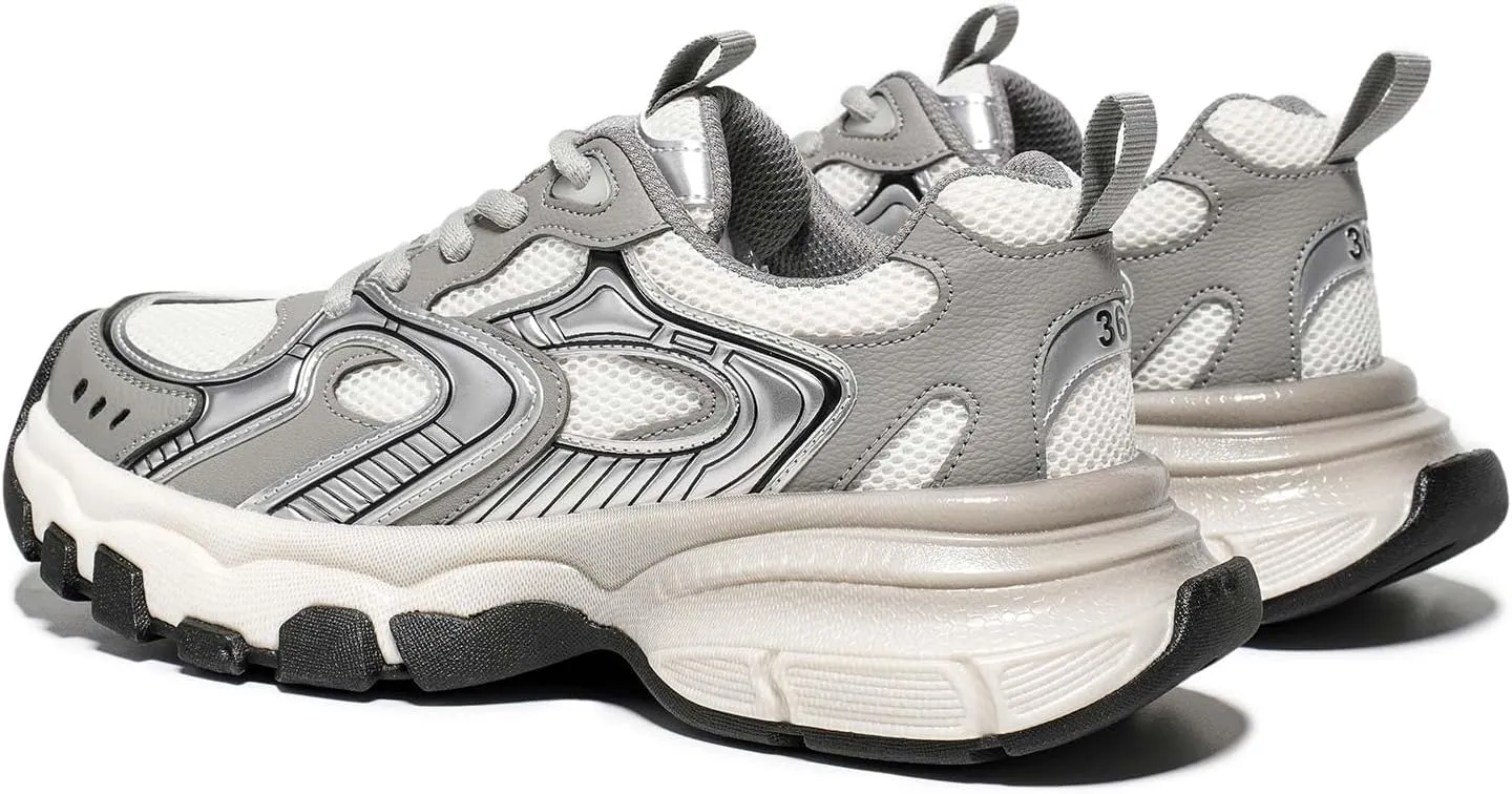Running Shoes for Women, Chunky Platform Sneakers Womens, Lace-up Casual Road Sport Tennis Fashion Leather Walking Shoes