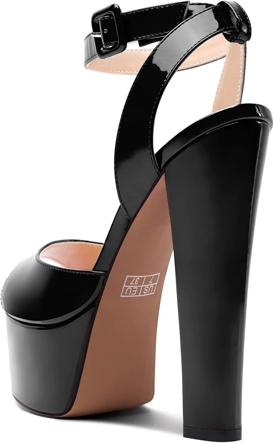 Saekcted Womens Chunky Block High Heel Peep Open Toe Platform Sandals Ankle Strap Buckle Dress Shoes Prom Party 5.9 Inches Heels