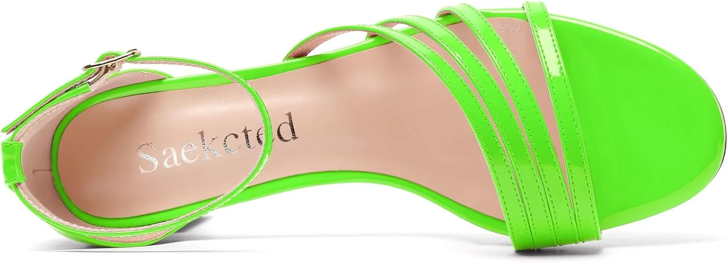 Saekcted Womens Kitten Low Heel Open Toe Sandals Ankle Strap Buckle Dress Shoes Wedding Casual Party 1.2 Inches Heels