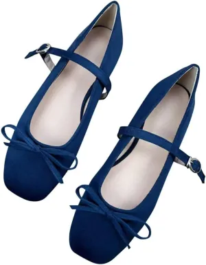 SAILING LU Women's Bow-Knot Mary Jane Shoes Dressy Square Toe Ballet Flat Shoes Comfortable Slip-on Loafers