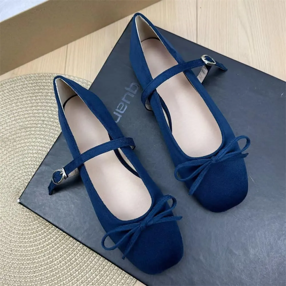 SAILING LU Women's Bow-Knot Mary Jane Shoes Dressy Square Toe Ballet Flat Shoes Comfortable Slip-on Loafers