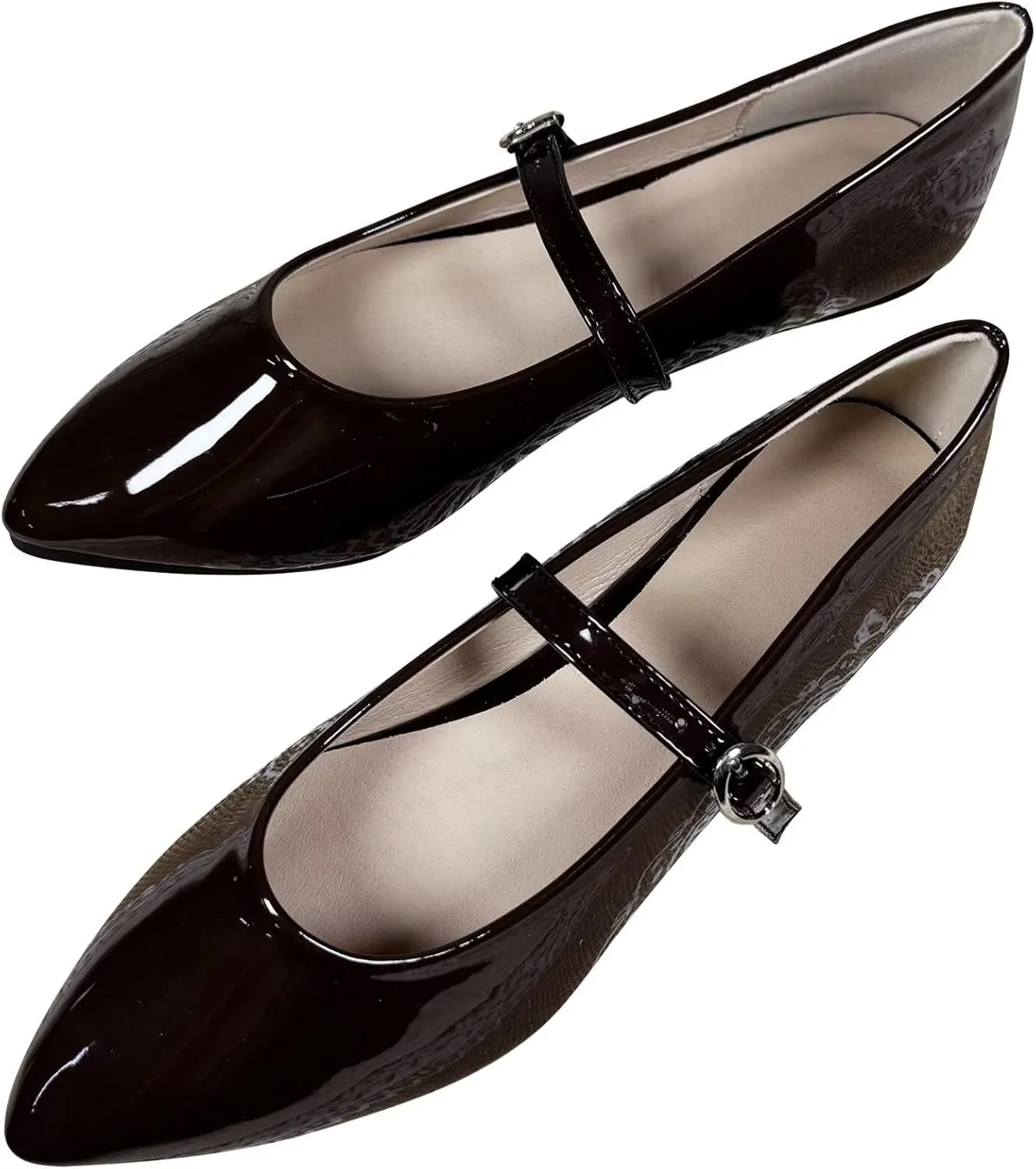 SAILING LU Women's Pointy Toe Mary Jane Flats PU Leather Buckle Fashion Vintage Wedding Dress Flats Shoes