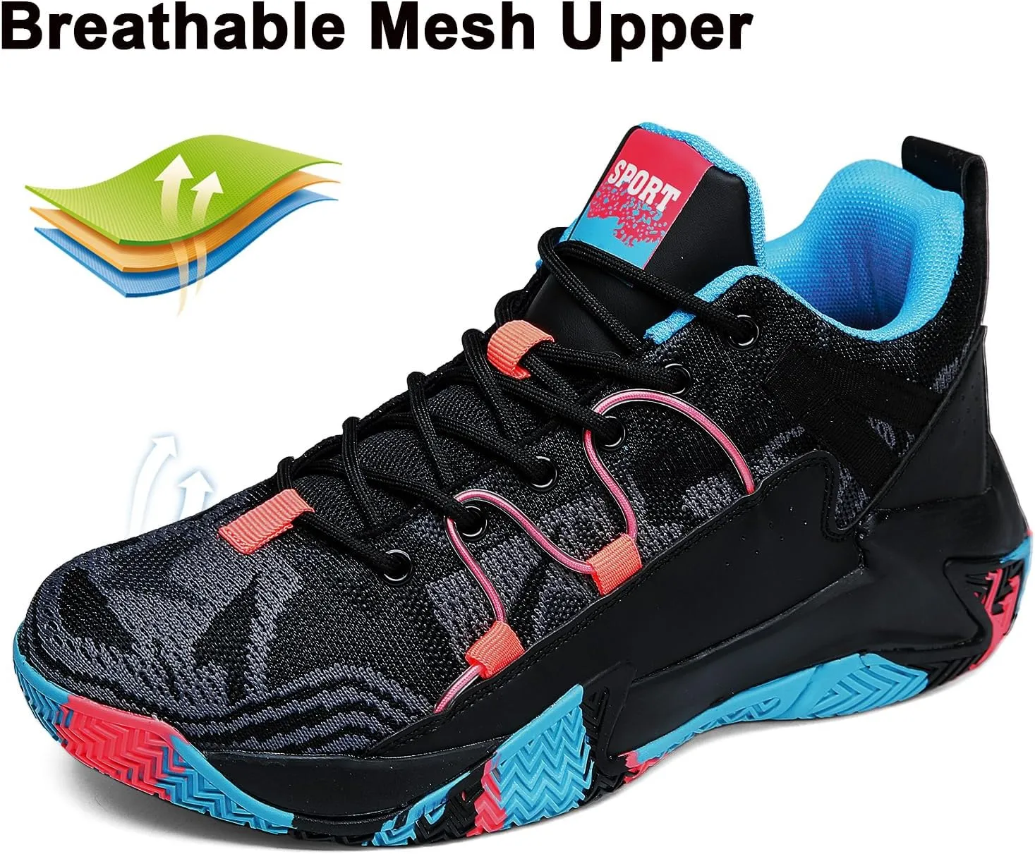 SANEARDE Mens Basketball Shoes High Top Breathable Non Slip Outdoor Sneakers Cushioning Workout Shoes for Fitness