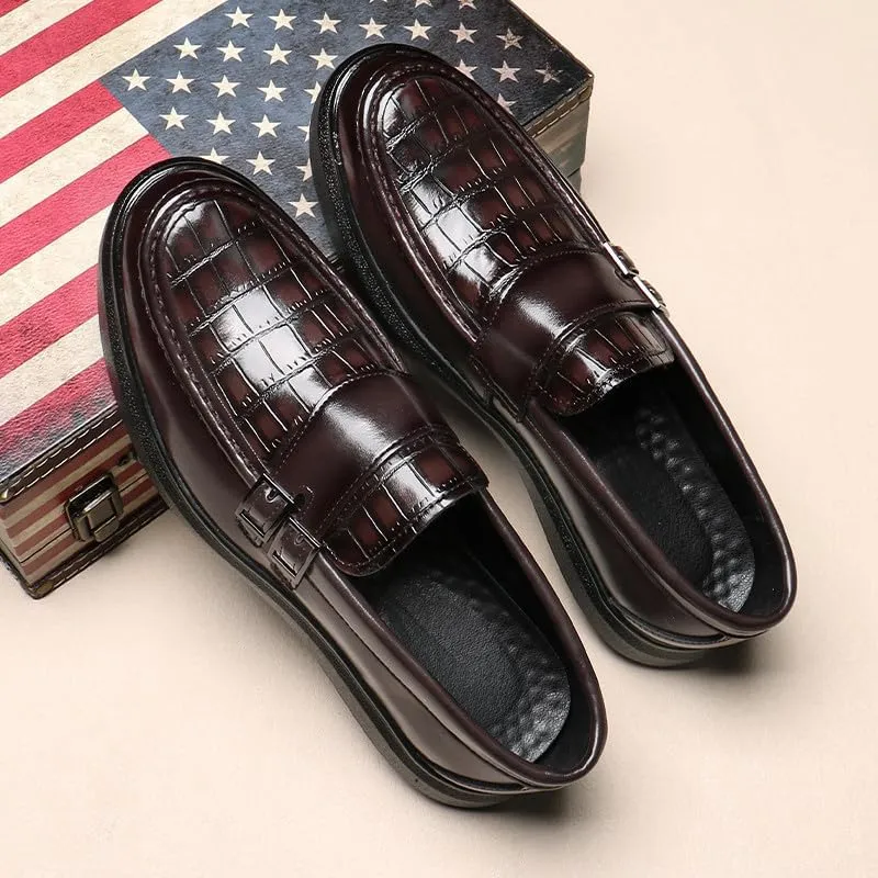Santimon Men's Crocodile Print Loafers Double Buckle Strap Slip-On Dress Shoes Comfortable Casual Moc Toe Driving Shoes
