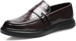 Santimon Men's Crocodile Print Loafers Double Buckle Strap Slip-On Dress Shoes Comfortable Casual Moc Toe Driving Shoes