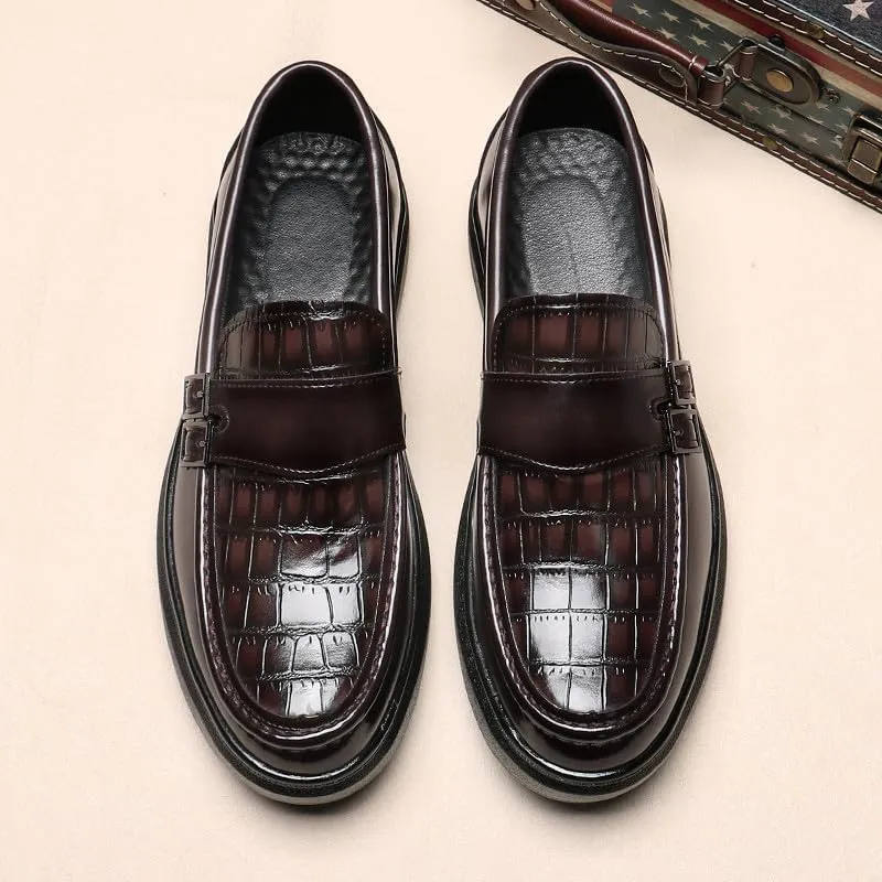 Santimon Men's Crocodile Print Loafers Double Buckle Strap Slip-On Dress Shoes Comfortable Casual Moc Toe Driving Shoes