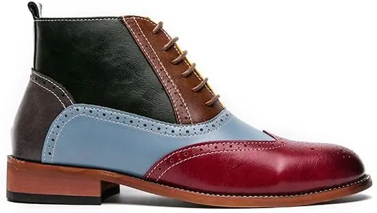 Santimon Mens Dress Boots Mens Ankle Boots Formal Zipper Boots Patchwork Lace Up Leather Oxford Boots for Men