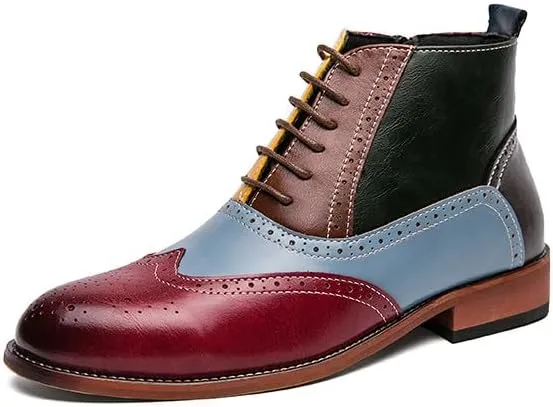 Santimon Mens Dress Boots Mens Ankle Boots Formal Zipper Boots Patchwork Lace Up Leather Oxford Boots for Men