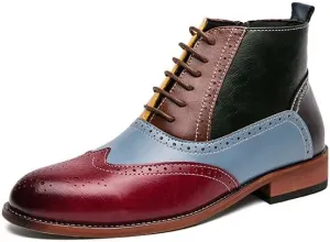 Santimon Mens Dress Boots Mens Ankle Boots Formal Zipper Boots Patchwork Lace Up Leather Oxford Boots for Men