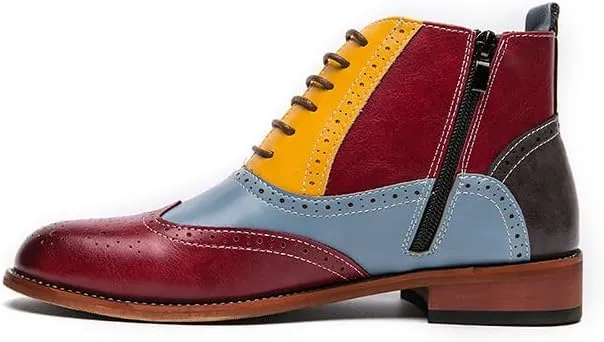 Santimon Mens Dress Boots Mens Ankle Boots Formal Zipper Boots Patchwork Lace Up Leather Oxford Boots for Men