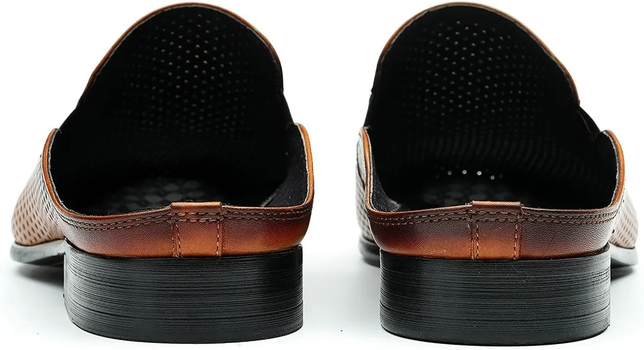 Santimon Men's Mules Formal Dress Loafers Leather Open Back Slippers Business Wedding Casual Fashion Slip On Clogs Sandals Summer Dress Shoes for Men
