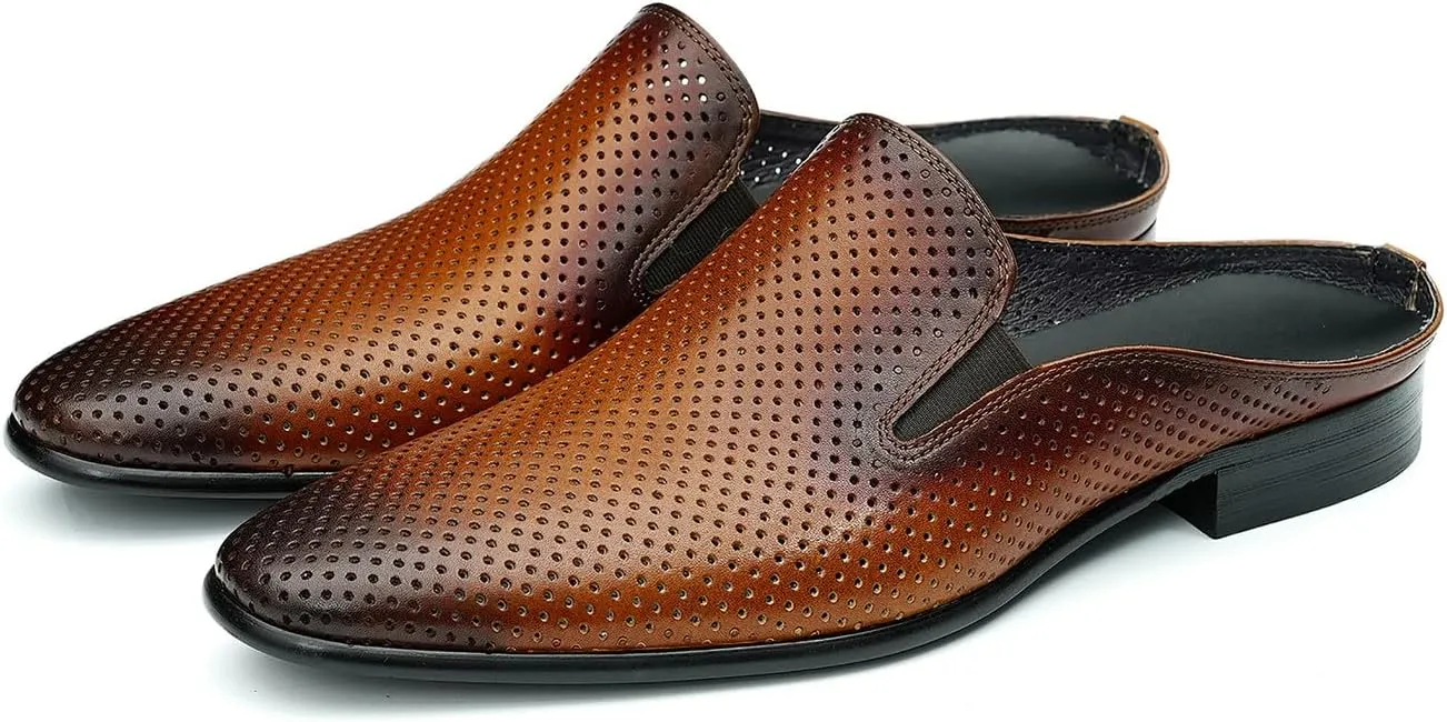 Santimon Men's Mules Formal Dress Loafers Leather Open Back Slippers Business Wedding Casual Fashion Slip On Clogs Sandals Summer Dress Shoes for Men