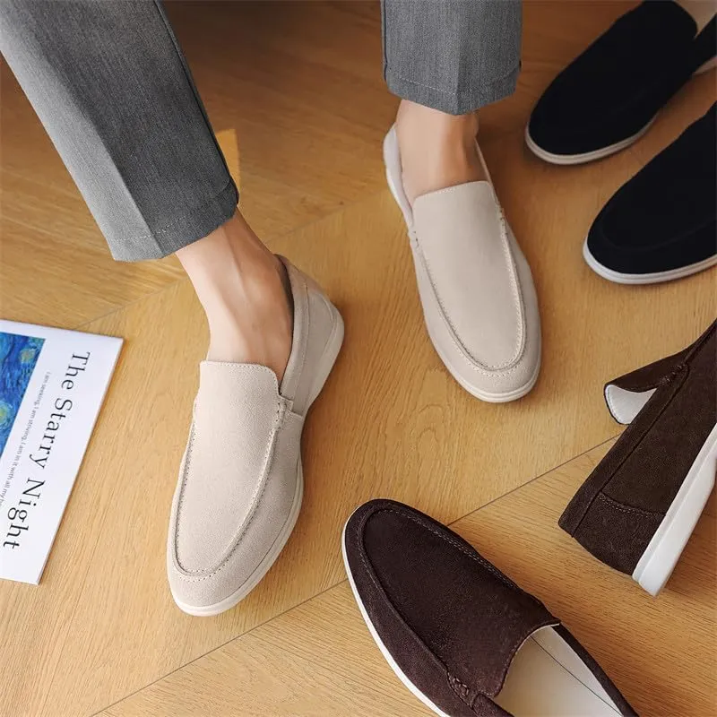 Santimon Men's Suede Loafers Slip-On Casual Shoes Soft Flat Sole Comfortable Driving Office Shoe