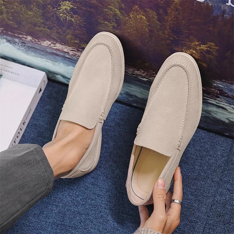 Santimon Men's Suede Loafers Slip-On Casual Shoes Soft Flat Sole Comfortable Driving Office Shoe