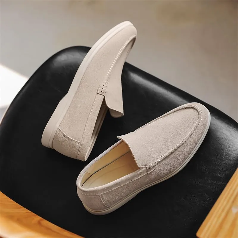 Santimon Men's Suede Loafers Slip-On Casual Shoes Soft Flat Sole Comfortable Driving Office Shoe