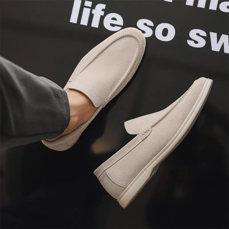 Santimon Men's Suede Loafers Slip-On Casual Shoes Soft Flat Sole Comfortable Driving Office Shoe