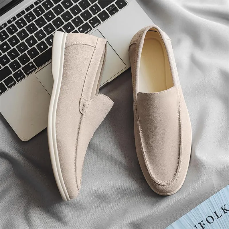 Santimon Men's Suede Loafers Slip-On Casual Shoes Soft Flat Sole Comfortable Driving Office Shoe
