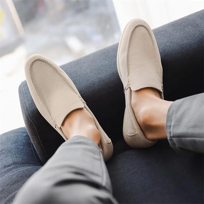 Santimon Men's Suede Loafers Slip-On Casual Shoes Soft Flat Sole Comfortable Driving Office Shoe