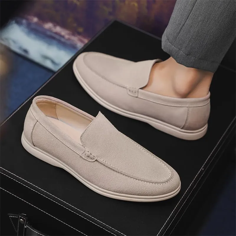 Santimon Men's Suede Loafers Slip-On Casual Shoes Soft Flat Sole Comfortable Driving Office Shoe