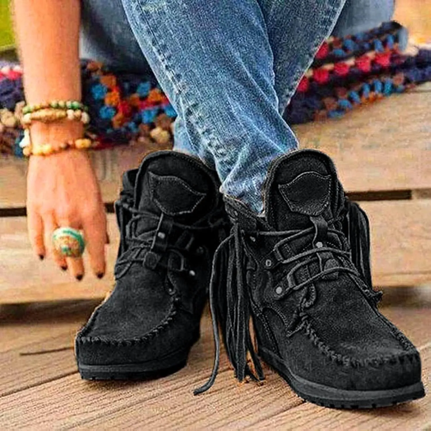 SBGMoSJ Black Lace Up Ankle Boots Women's Fashion Ankle Boots Chunky High Heel Booties Black Booties for Women Chunky Heel Women Booties Ankle Boot Women Low Heel